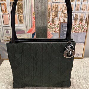 RARE Vintage Christian Dior Brown Calfskin Leather Bag w/Green Cannage Fabric